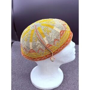 Unbranded Crochet Beanie Kufi Geometric Sunburst OS Gray Orange Unisex
